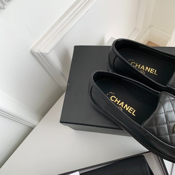 Chanel Black Loafers with Gold Emblem - Picture 5 of 9